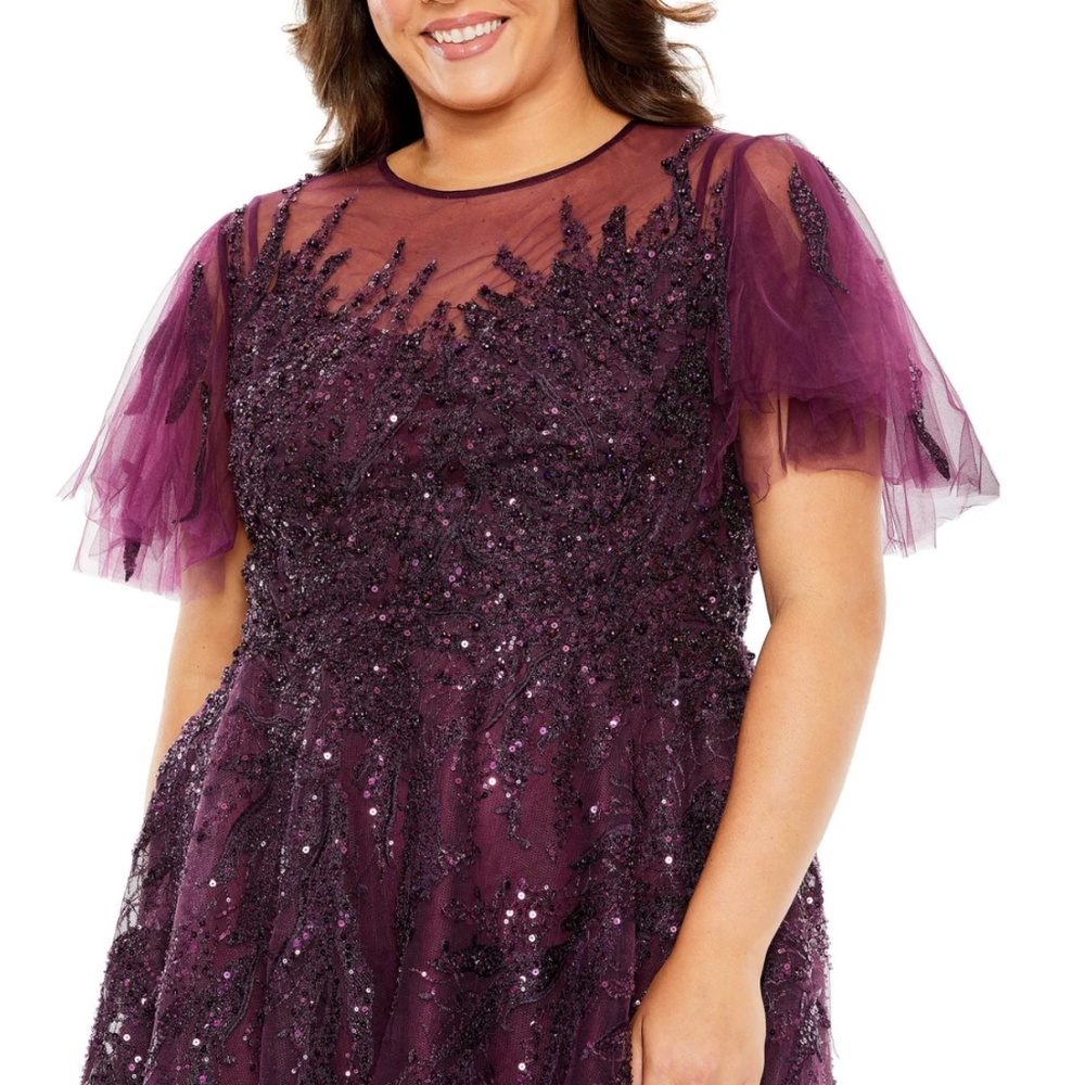 MAC DUGGAL 20477 HIGH NECK EMBELLISHED A-LINE PLUM MIDI DRESS sz 24W - Picture 3 of 4